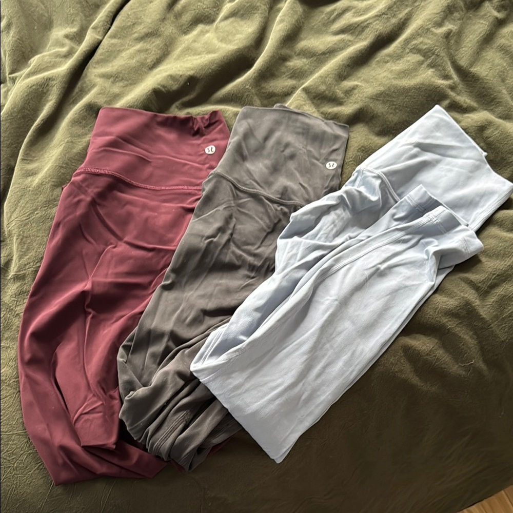 Maroon, Gray, and Light Blue Lululemon legging lot
